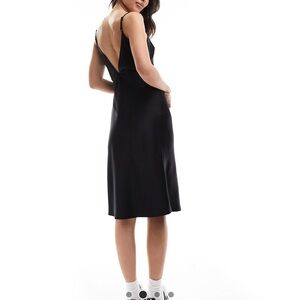 Black satin v neck slip dress